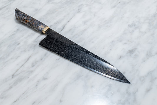 Damascus steel ,Gyuto S-grind, asymmetrical geometry
